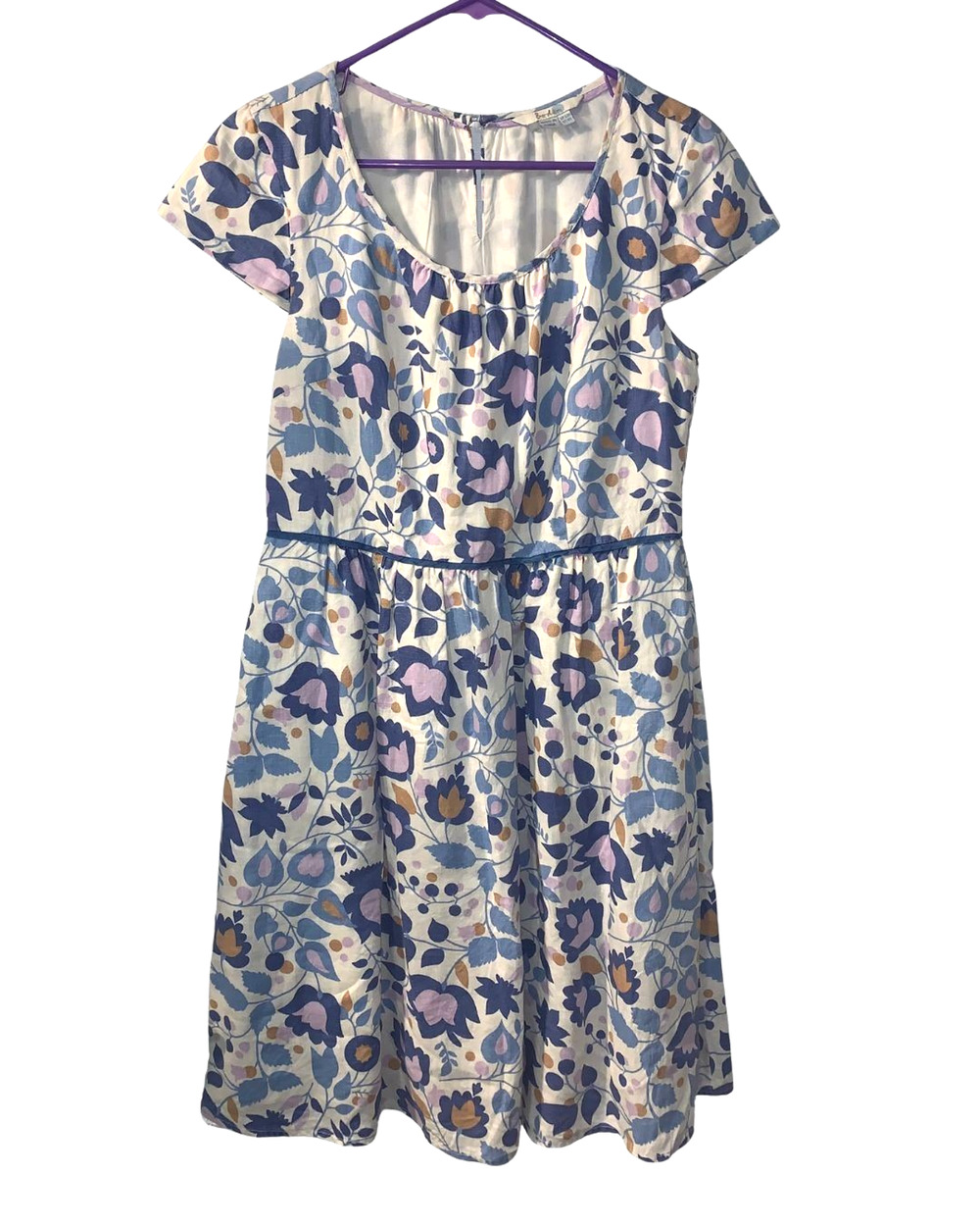 Boden Womens Cottagecore Lovely Linen Dress Size 8R US Floral Pockets WH661 Twee